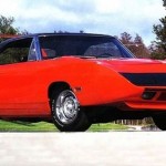 Foto do carro antigo Chrysler Plymouth Superbird cor vermelho